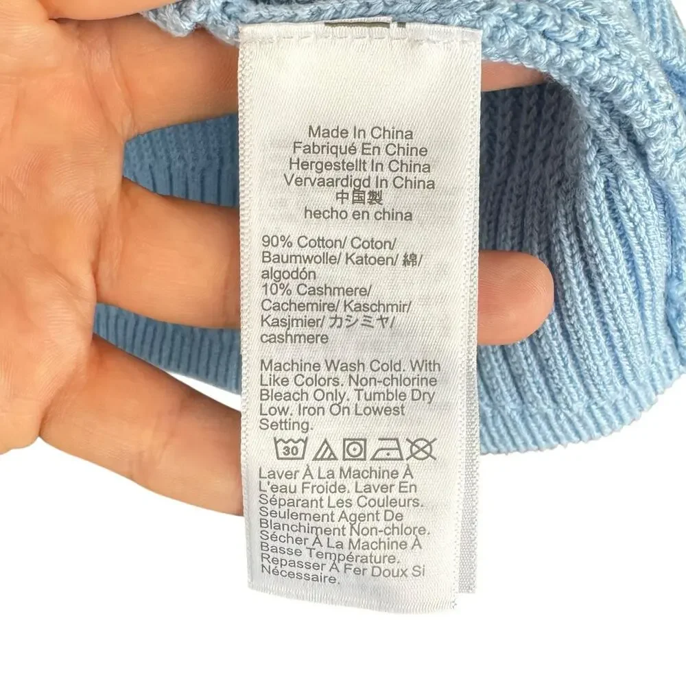 J. Crew Blue Cotton Cashmere Blend Chunky Ribbed Turtleneck Fisherman Sweater